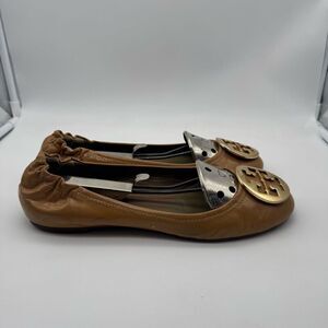 Tory Burch‎ Reva Camel Patent Leather Ballet Flats  Sz 7.5